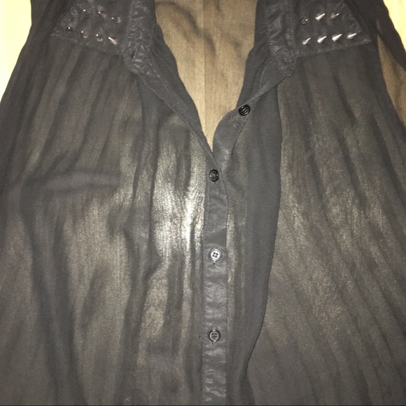 Black Sheer Flowy Top with Studded Collar - Picture 4 of 8